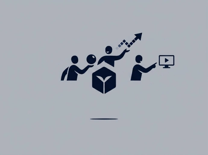 Business team collaboration diagram illustrating data growth analytics and real-time video monitoring playback.