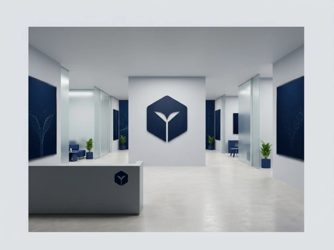 Modern corporate office lobby interior featuring the minimalist Okiff company brand logo on the wall.