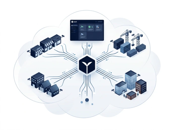 Centralized multi-site enterprise cloud video surveillance hub connecting retail and logistics sites.