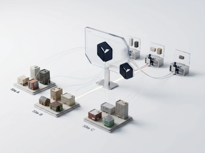 An infrastructure layout representing separated user permission zones and site visibility tiers.