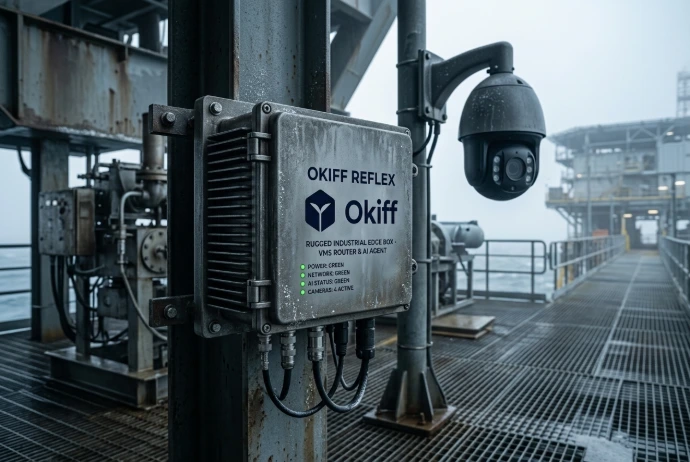 Okiff Reflex software deployed on a ruggedized industrial edge box at an offshore remote facility.